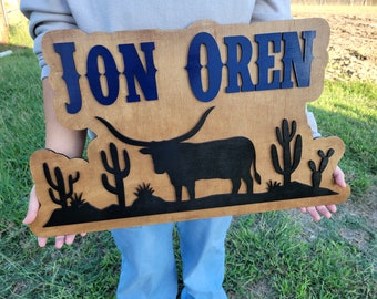 Longhorn Nursery Name Sign: Cowboy Baby Room Decor