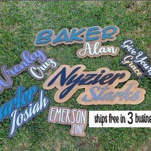 Large wood name sign, nursery name sign, girl name sign, above crib name sign, layered baby name sign, boy name sign, cut out sign