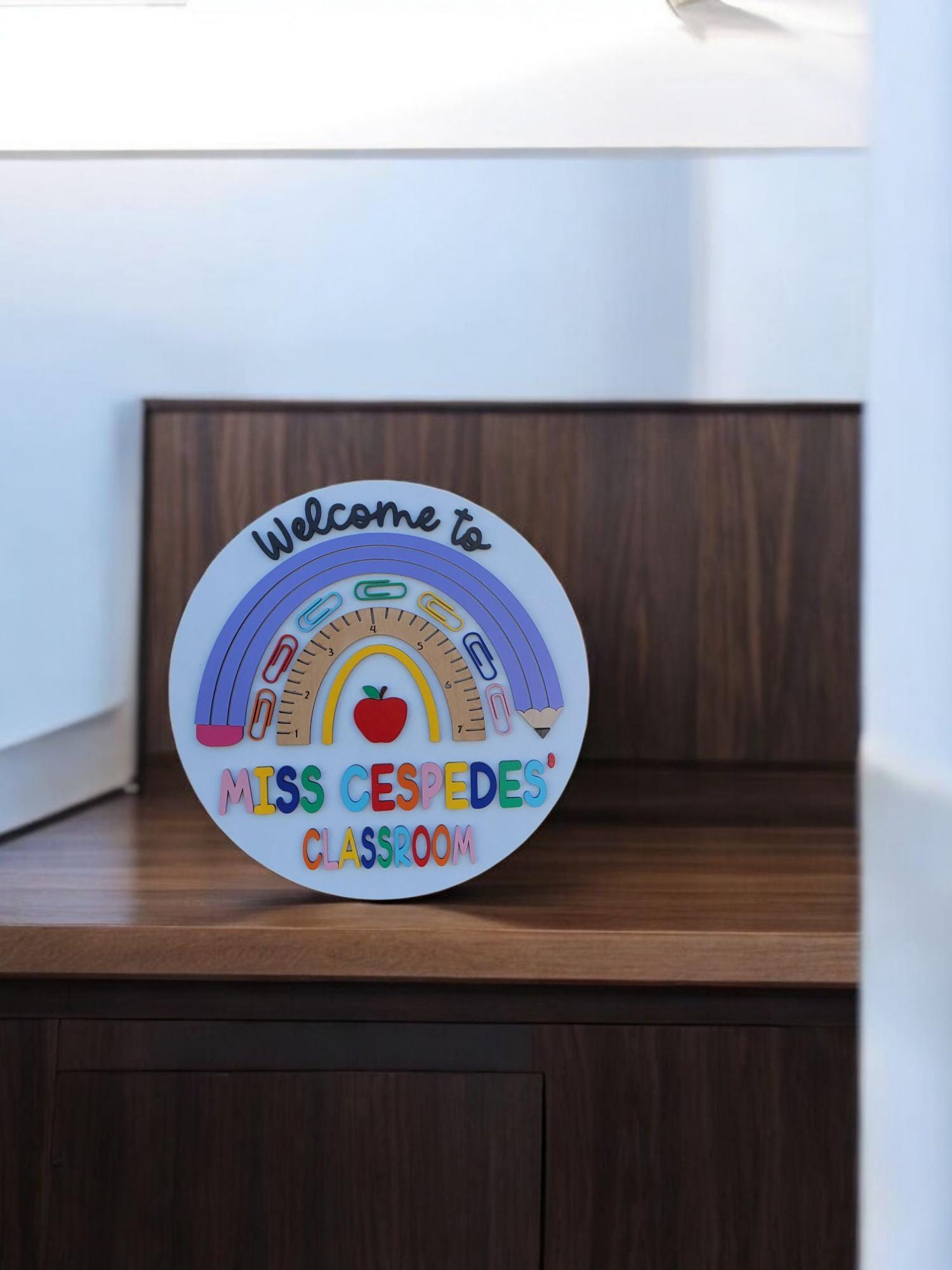 Personalized Teacher Door Sign: Rainbow Classroom Decor, Maple Wood - Etsy