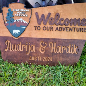 Welcome to our adventure personalized wood sign for home, cabin, cottage,  man cave, Personalized wedding gift.