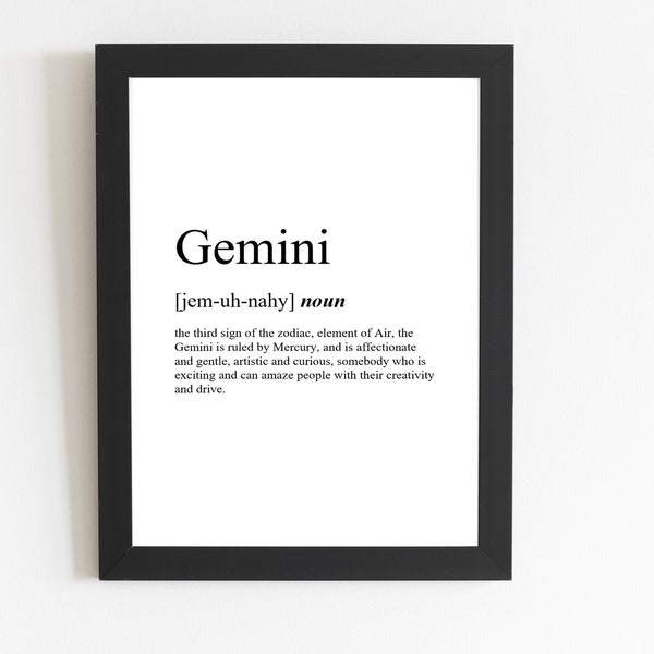 Gemini Definition Print / Gemini Gift / Gemini Present / Gemini Décor / Gemini Art / Zodiac Gift