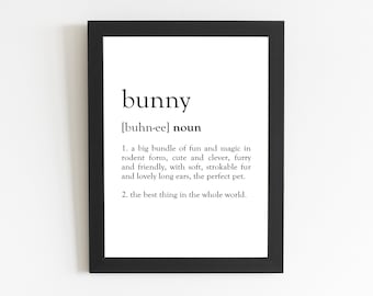 Bunny Definition Print / Bunny Gift / Bunny Lover Print / Bunny Lover Gift / Rabbits / Rabbit Print / Dictionary Print / Wall Art