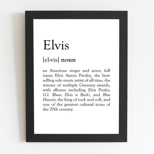 Elvis Presley Definition Print / Elvis Presley Gift / Elvis Presley Songs / Elvis Presley Art / Dictionary Print / Wall Art