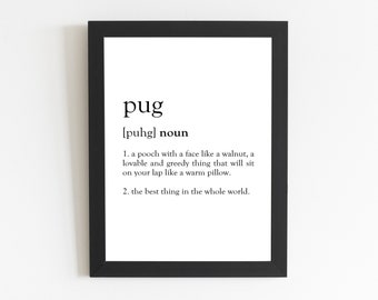 Pug Definition Print / Pug Gift / Dog Lover Print / Dog Lover Gift / Dogs / Pugs / Pug Art / Dog Print / Dictionary Print / Wall Art