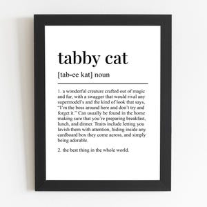 Affiche « Définition du chat tigré », Décoration murale humoristique pour les amoureux des chats, Cadeau pour maman chat