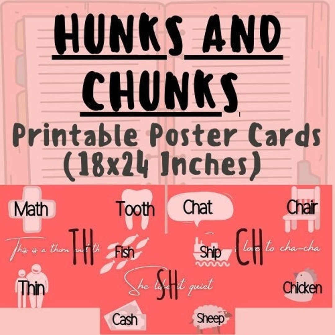 Hunks-and-chunks Phonics Printable Poster Cards (18x24 Inches) K-5 Elementary School Language ...