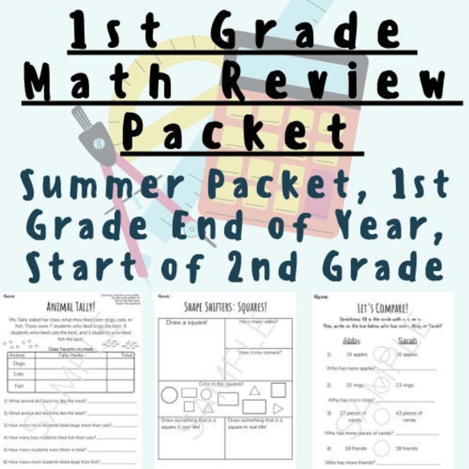 1st Grade Math Review Packet End of Year/Summer Recap 2nd Etsy