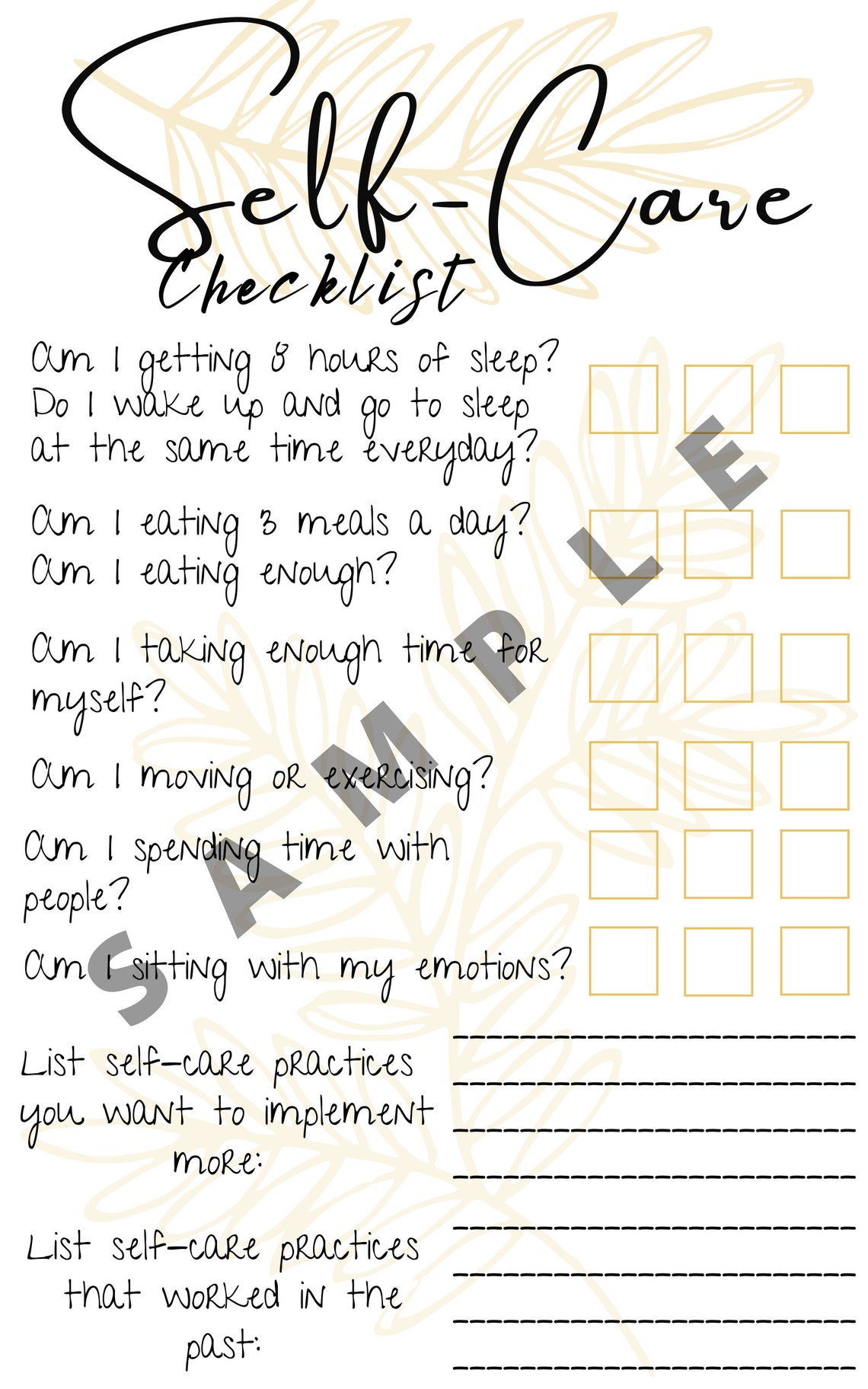 Self Care Checklist Mental Health Journaling Emotional Etsy