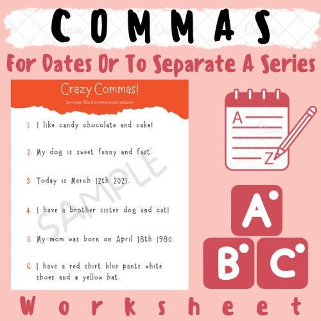 commas-worksheet-for-dates-or-to-separate-a-series-k-5-elementary-school-language-arts-teachers-and-students-class-kindergarten-1st-grade-etsy for Free Printable Commas In A Series Worksheets Commas Worksheet: for Dates or to Separate A Series; K-5 Elementary School Language Arts Teachers and Students, Class Kindergarten 1st Grade - Etsy for Free Printable Commas In A Series Worksheets