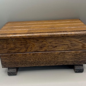 Scatola di legno antica d'epoca, scatola di sigarette, contenitore di tabacco, scatola di quercia per gioielli, fine del XIX secolo