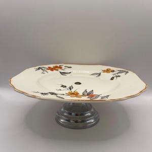 Vintage  Orange Art Deco Floral Pattern Cake Stand, Canapés Stand, England