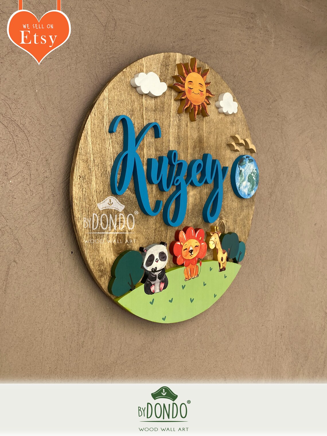 Round Nursery Name SignLion Panda Jungle Sign Custom Name | Etsy