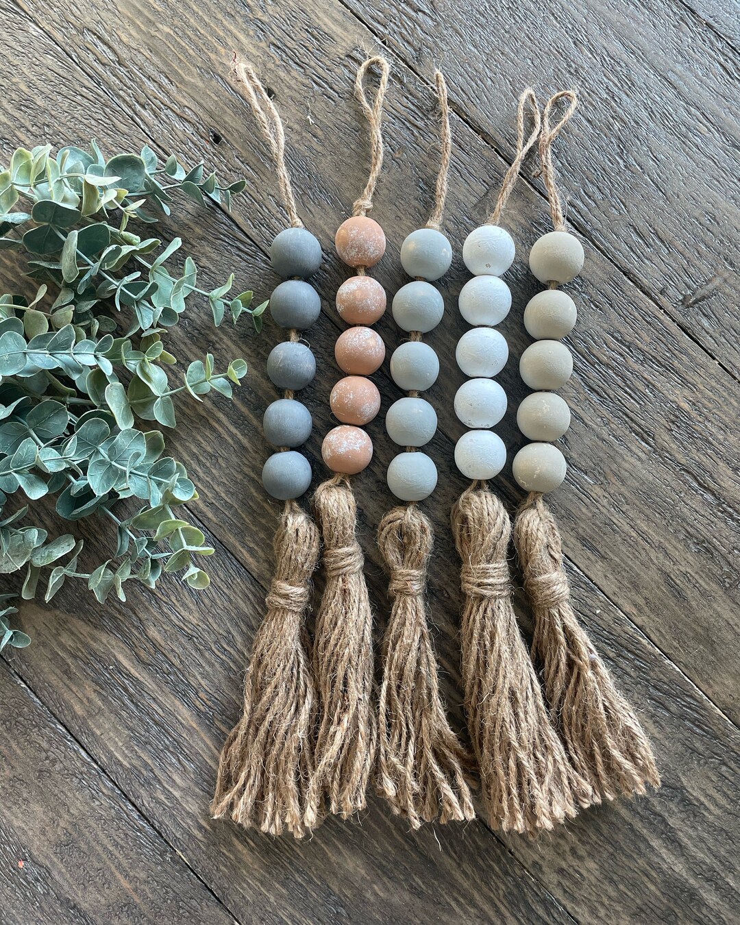 Door Knob Tassel Set Wood Bead Door Tassels Farmhouse Beaded Tassels