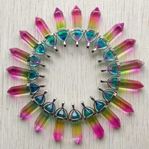 24pcs/lot aura quartz 3 colors pillar point charm pendants for jewelry making wholesale