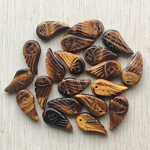 12pcs/lot natural tiger eye stone carved angel wings pendants for jewellery making