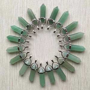 24pcs/lot natural green aventurine point pillar pendants for jewelry making