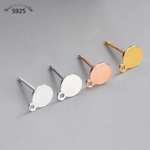 8pcs solid 925 sterling silver earring stud needle post flat base pins with ring settings diy jewelry making findings