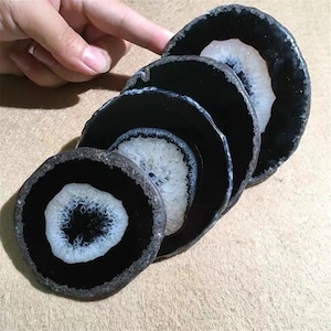 12-20cm black crystal agate slab geode slice mineral coaster healing reiki decoration