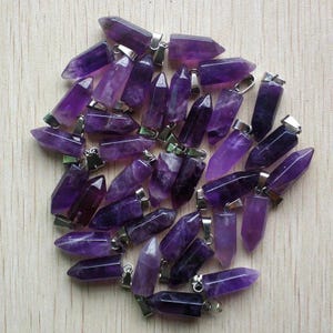 36pcs/lot high quality natural amethysts stone hexagonal pillar charms pendants for jewelry making