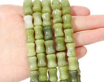 Contas soltas de pedra natural em formato de bambu, jade chinês AA, 8 x 12 mm, 15 polegadas.