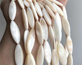 Natural Mother of Pearl Beads - White Rice Shape Loose Beads for Jewelry Making