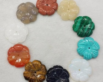 10pcs/lot mixed  assorted carved natural  stone charms flower shape pendants for jewelry making