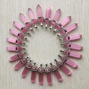 24pcs/lot  pink cat eye stone pillar charms point chakra pendants for jewelry making