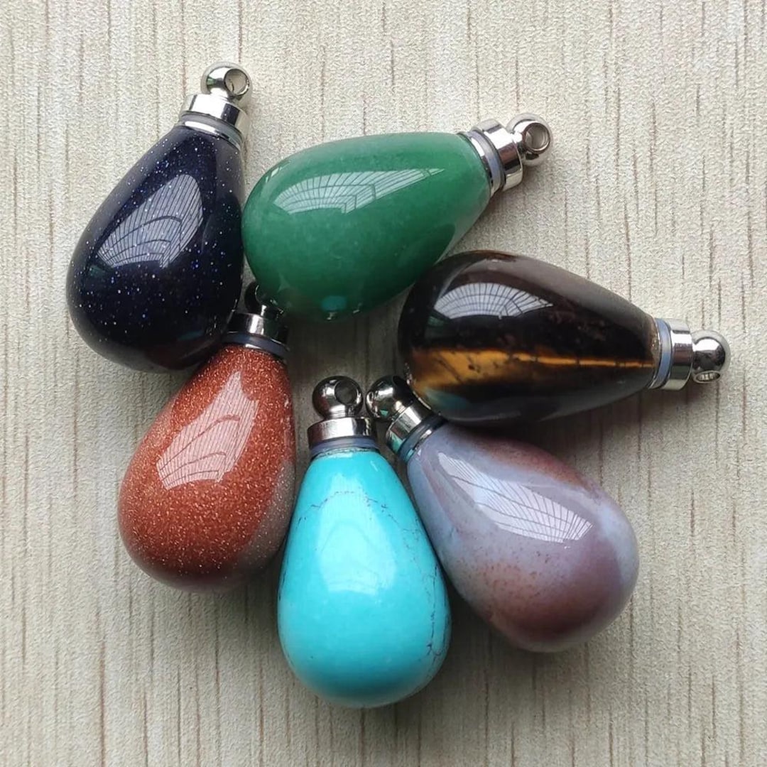 6pcs Natural Stone Pendants - Faceted Drop Shape Quartz Gemstone Charms For Jewelry Making