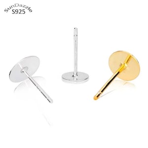 8 Stück Gold solide 925 Sterling Silber Ohrstecker Nadel Post flache Basis Stifte Silber Fassungen diy Schmuck machen Erkenntnisse