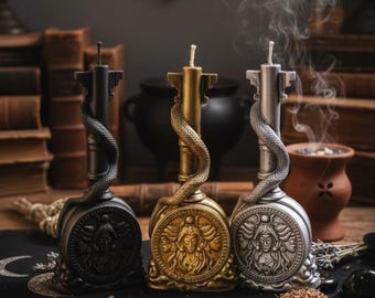 Hecate Key Beeswax Candle | Triple Moon Goddess Altar Decor