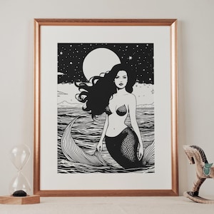 Dark Haired Mermaid Digital Print 8x10