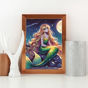 Red Haired Mermaid Digital Print 8x10
