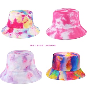 Trendy Tie Dye Colour Splash Multi Rainbow Reversible Bucket Hat Cap Summer