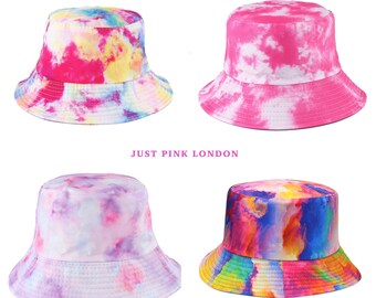 Trendy Tie Dye Colour Splash Multi Rainbow Reversible Bucket Hat Cap Summer