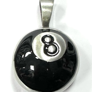 Black 8 ball stainless steel silver pendant snooker Pool Ball necklace - unisex