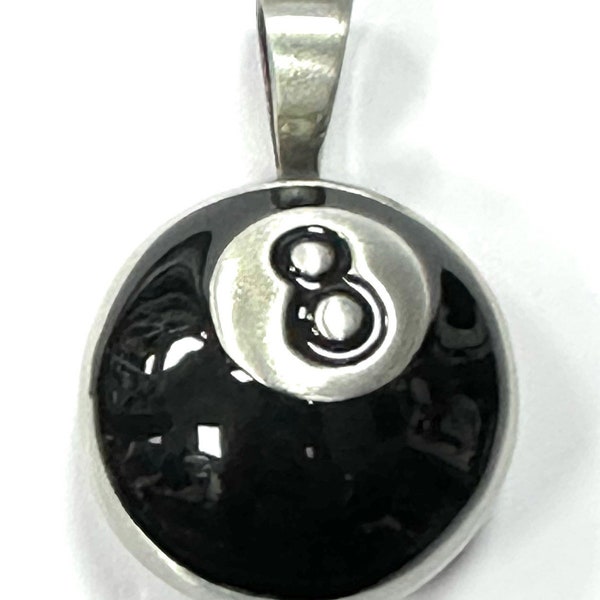 Black 8 ball stainless steel silver pendant snooker Pool Ball necklace - unisex