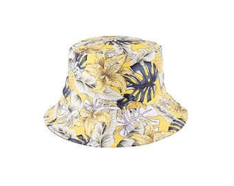 Yellow Nature Collection Bucket Hat Leafs Plants Trees Summer Hat Hawaii Style