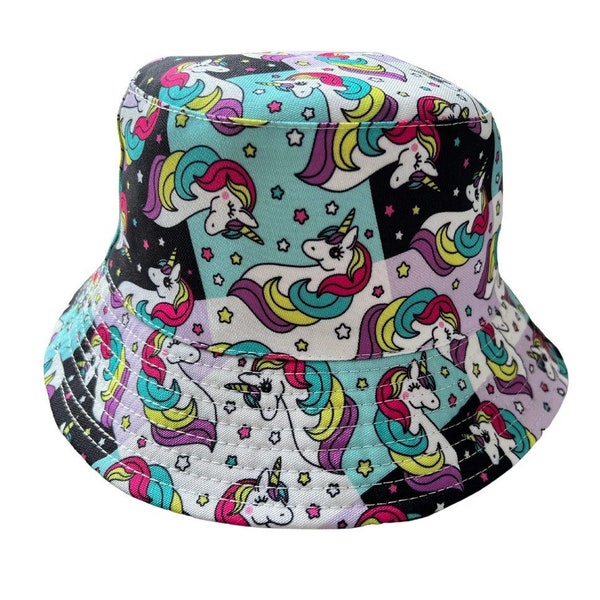 Nouveaux enfants Enfants Licorne colorée Rainbow Design Bucket Hat Réversible