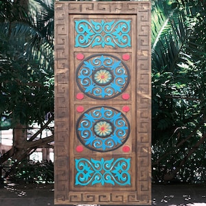 Blue Brown Hand Carved Door Handpainted Architectural Wooden Door, Craftsman Door,Interior Exterior Door, Pantry Doors, Custom Built Door