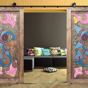 Hand Carved Door with Bird Motif and Greenery, Sliding Entrance Door, Exterior Door, Handrafted Doors, Coffee Table, Bed Headboard