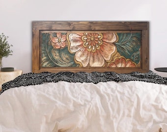 Floral Headboards, Handmade Headboard, Footboard, Wooden Bed, Rustic, Antique Furniture, Wall Maunted Headboards