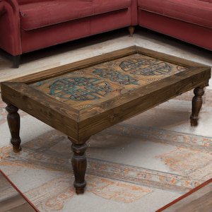 Hand-carved Solid Wood Coffee Table, Farmhouse Coffee Table, Sofa table, Wood Tea Table, Bohemian Coffee Table,