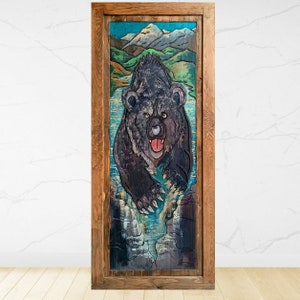 Standing Bear Hand Carved Door, Forest Bear Wood Door, Rustic interior exterior Doors, Entrance Front Door, Hand Carved Door