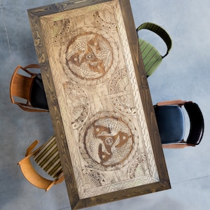 Custom Size Kitchen Island Rustic Table, Farmhouse Table, Craftsman Dining Table, Classic Style Hand Carved Dining Room Furniture