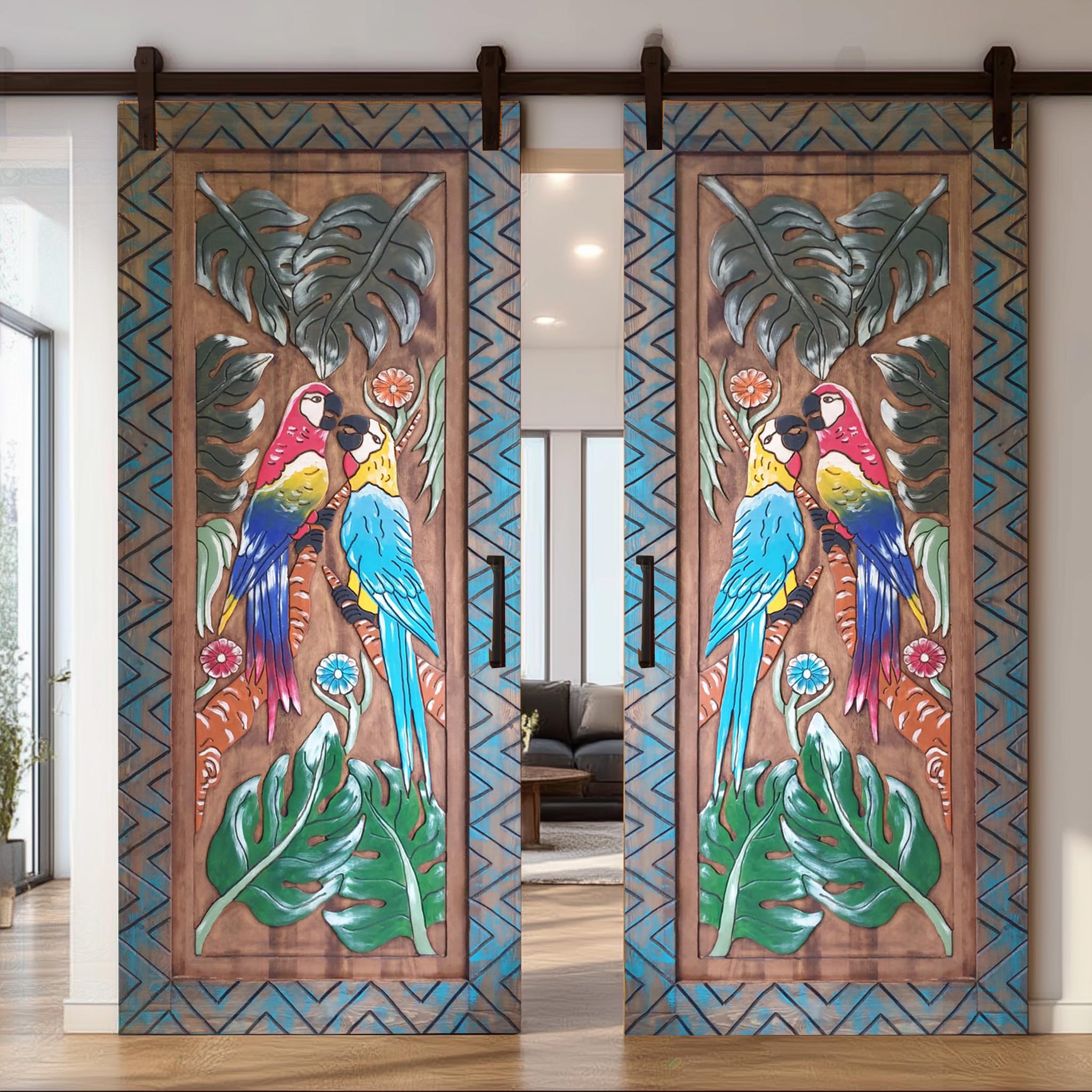Parrot Carved Wood Door: Custom Farmhouse Entrance - Etsy