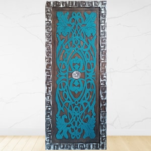 Rustic Brown Blue Barn Door, French Antique Hand Carved Barn Doors and Gate, Custom Size Exterior Door, Painted Wood Door, Entrance Door