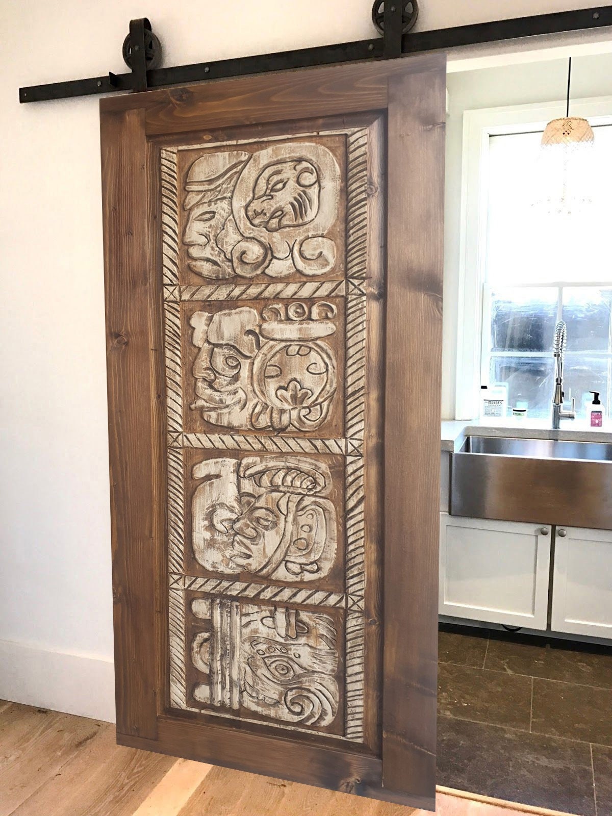 Hand-carved Maya-inspired Wooden Barn Door: Unique Entryway - Etsy