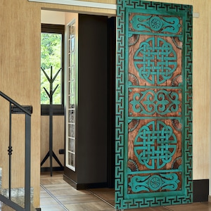 Hand Carved Green Custom Build Door, Antique Log Cabin Barn Door, Rustic Entrance Door, Craftsman Doors, Kitchen Doors, Front Door Options