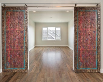 Hand-Carved Rustic Barn Door: Farmhouse Interior Design