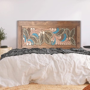 Unique Floral Headboard for Bedrooms, Modern Rustic Headboard, Bed Head Board, Boho Bed Headboard, Natural Solid Wood Bedroom Headboard